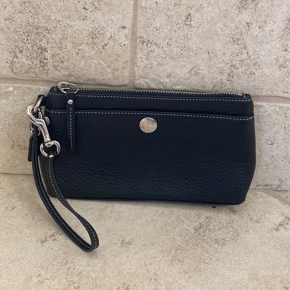 Coach black leather wristlet